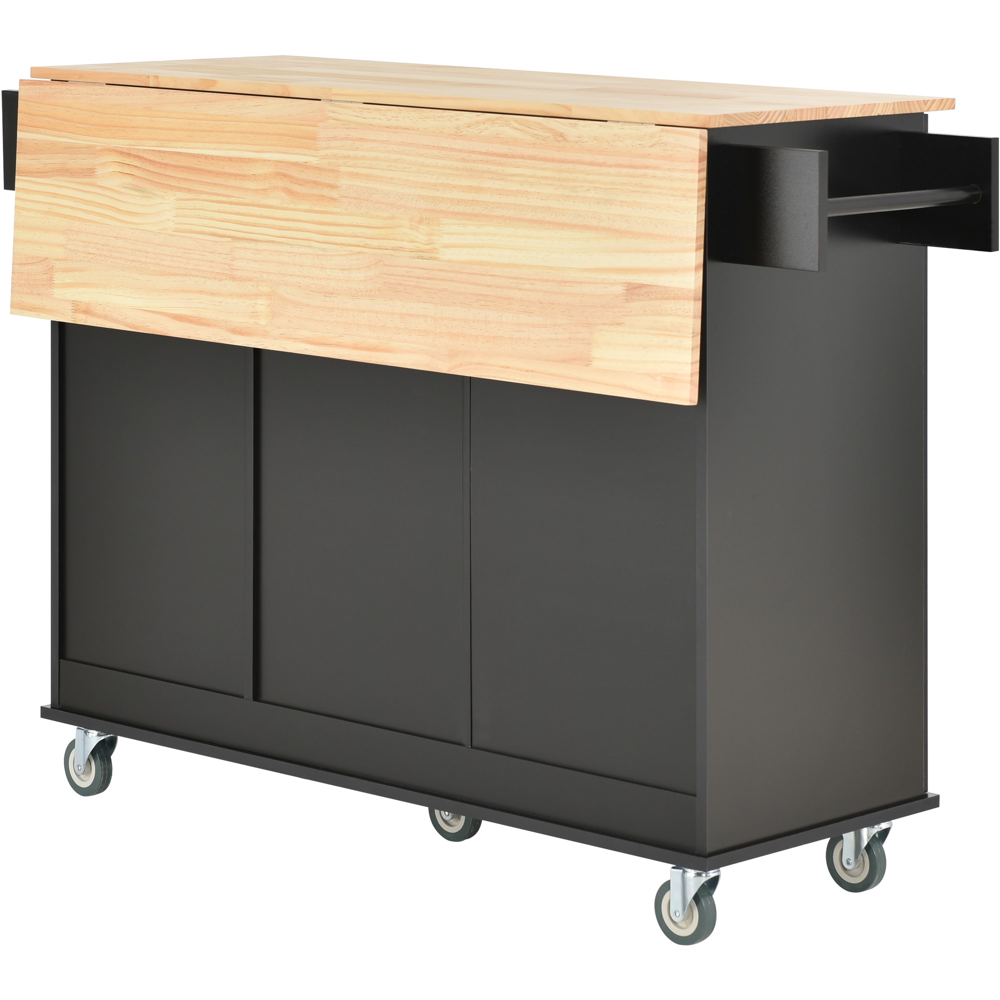 Tatayosi Rolling Mobile Kitchen Island with Solid Wood Top and Locking Wheels Storage Cabinet and Drop Leaf Breakfast BarSpice Rack Towel Rack Drawer (Black) - Image 17