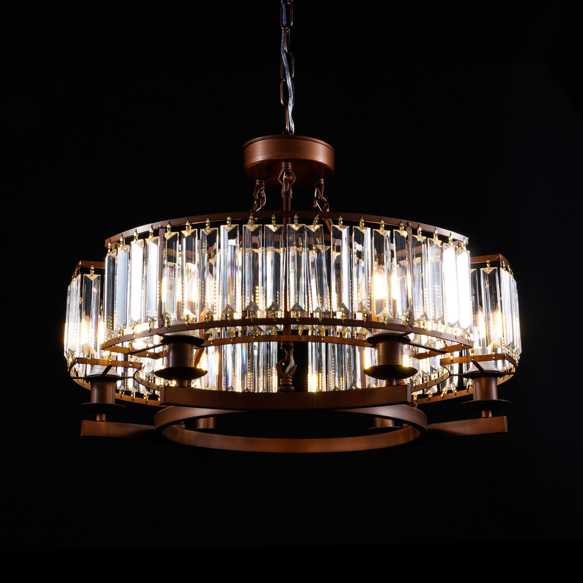 EFPERFECT 24-Inch Rustic Round Crystal Flush Mount with 6 Lights Brown Chandelier Adjustable for Dining Living Room and Foyer - Image 6