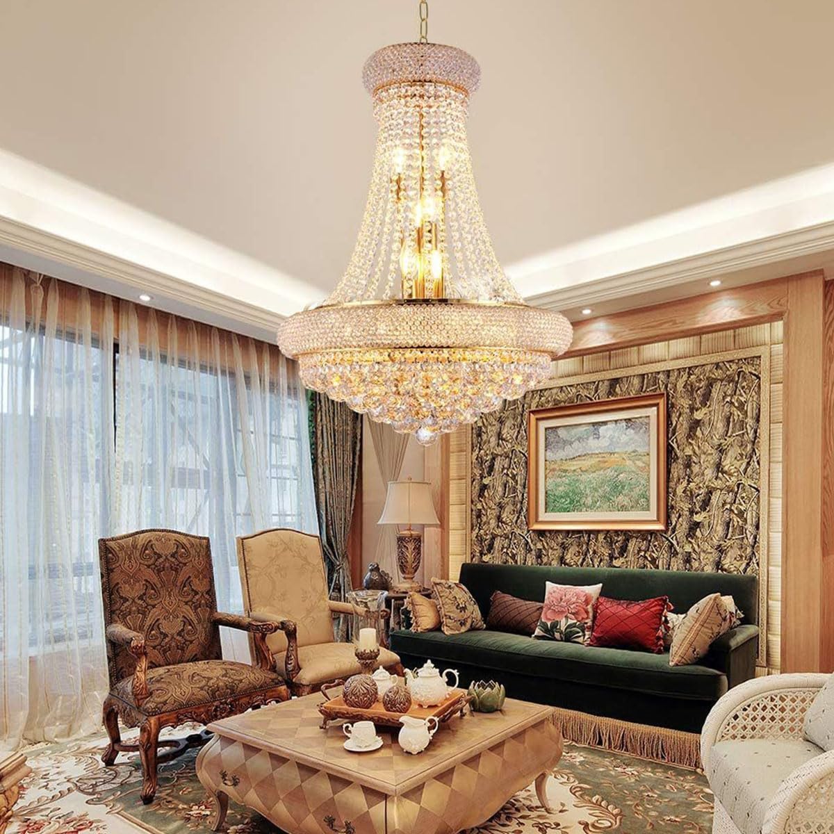 EFPERFECT 13 Light Gold Crystal Chandelier French Empire Style with K9 Crystals for Rooms - Image 3