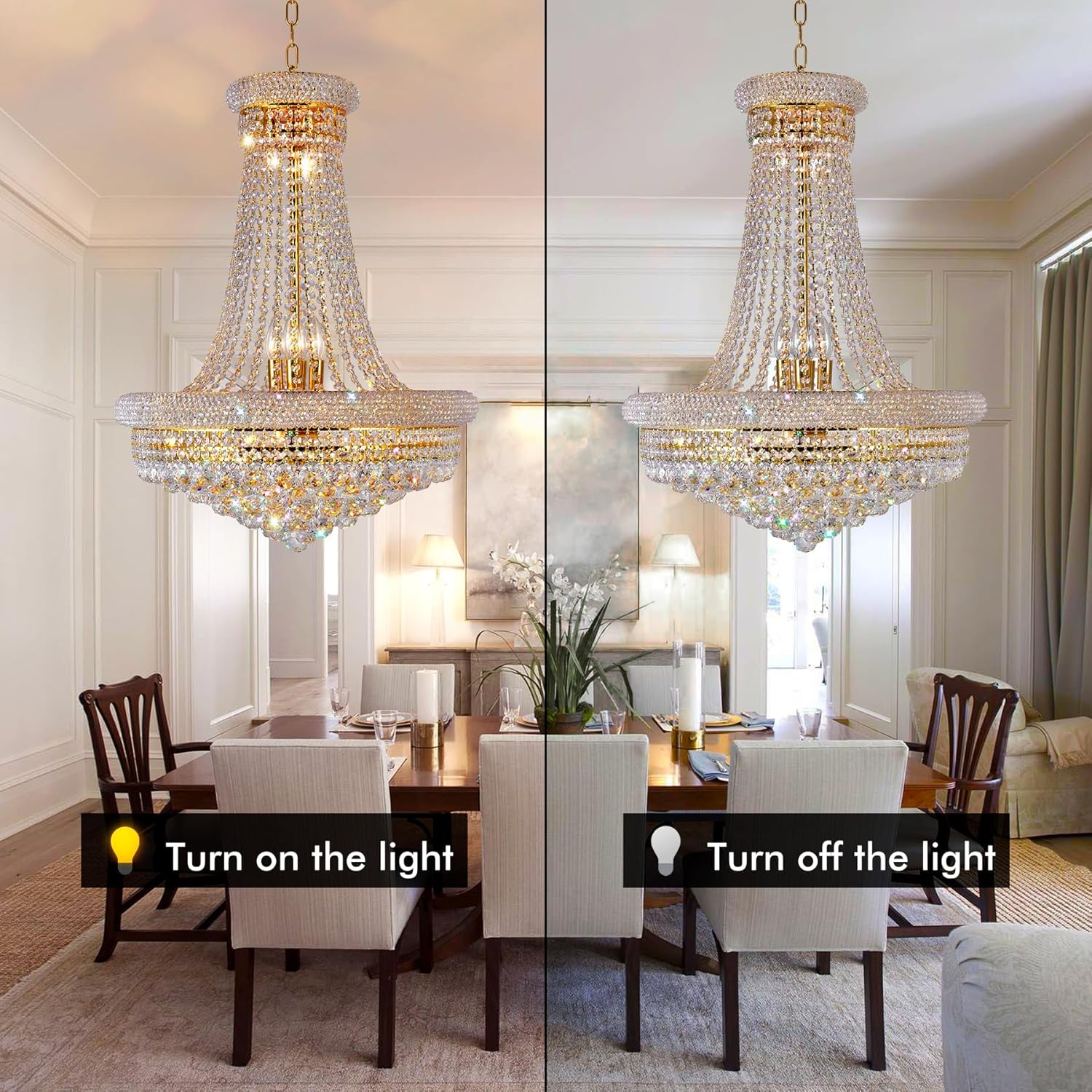 EFPERFECT 13 Light Gold Crystal Chandelier French Empire Style with K9 Crystals for Rooms - Image 6