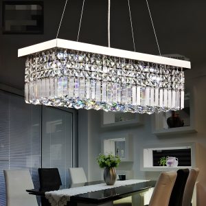 EFPERFECT 32 Inch Rectangular Chandelier Flush Mount Ceiling Light Fixture for Kitchen Island Silver