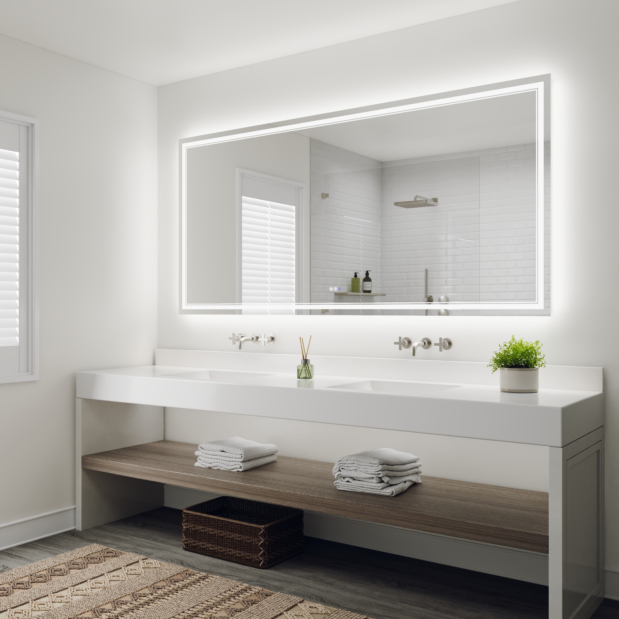 ES-DIY EIRA LED Bathroom Mirror 84-in x 40-in Polished Frameless Rectangle Dimmable LED Lighted Fog Free Bathroom Vanity Mirror ( White ) - Image 3