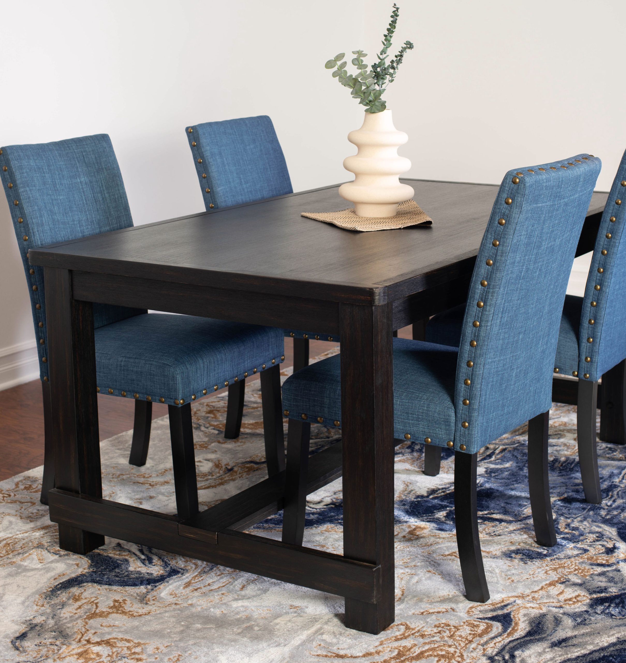 Roundhill Furniture Muzzi Blue Contemporary/Modern Dining Room Set with Rectangular Table ( Seats 6 ) - Image 3
