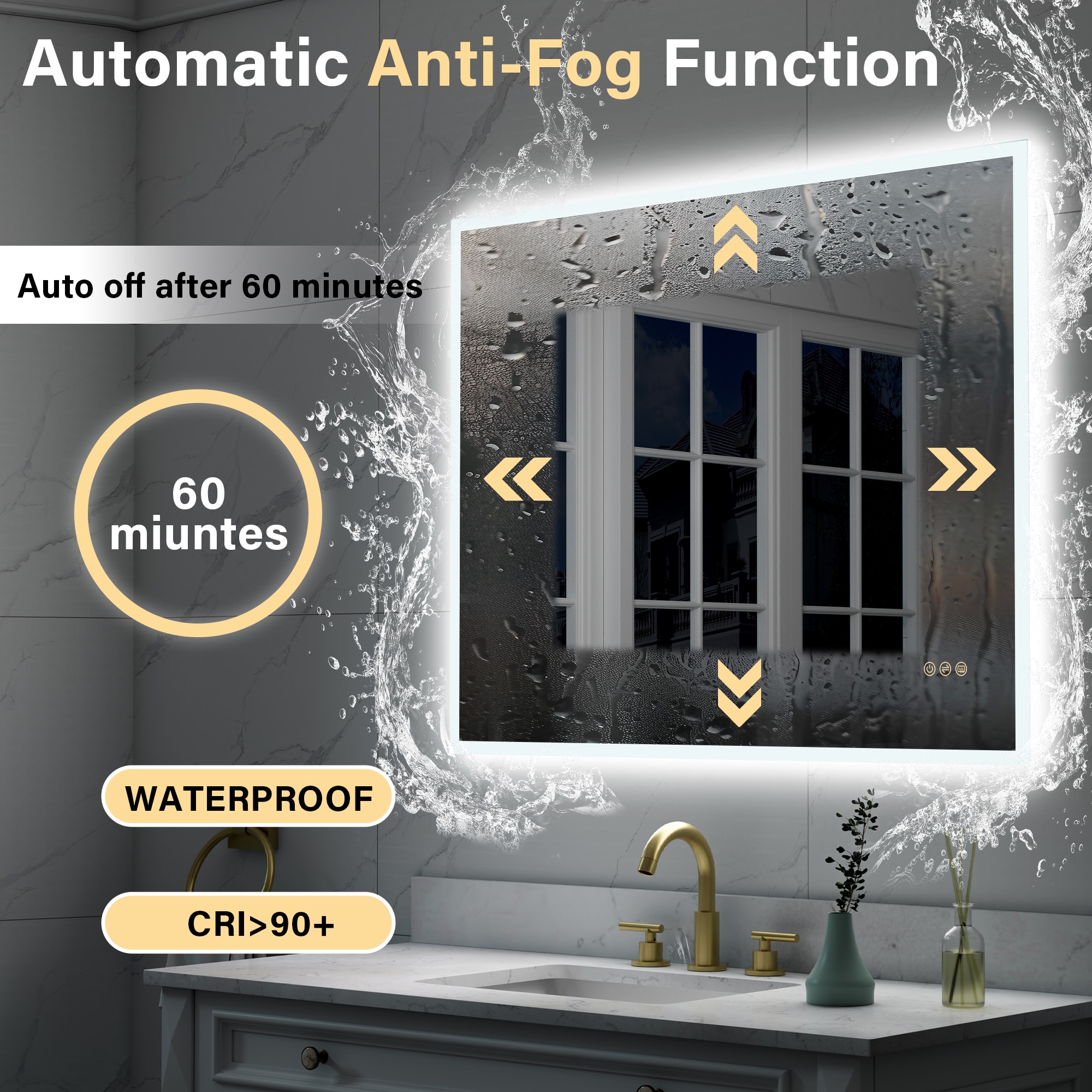 Forclover Acrylic-Illuminated LED 40-in x 32-in Polished Frameless Rectangle Dimmable LED Lighted Fog Free Bathroom Vanity Mirror ( White ) - Image 6