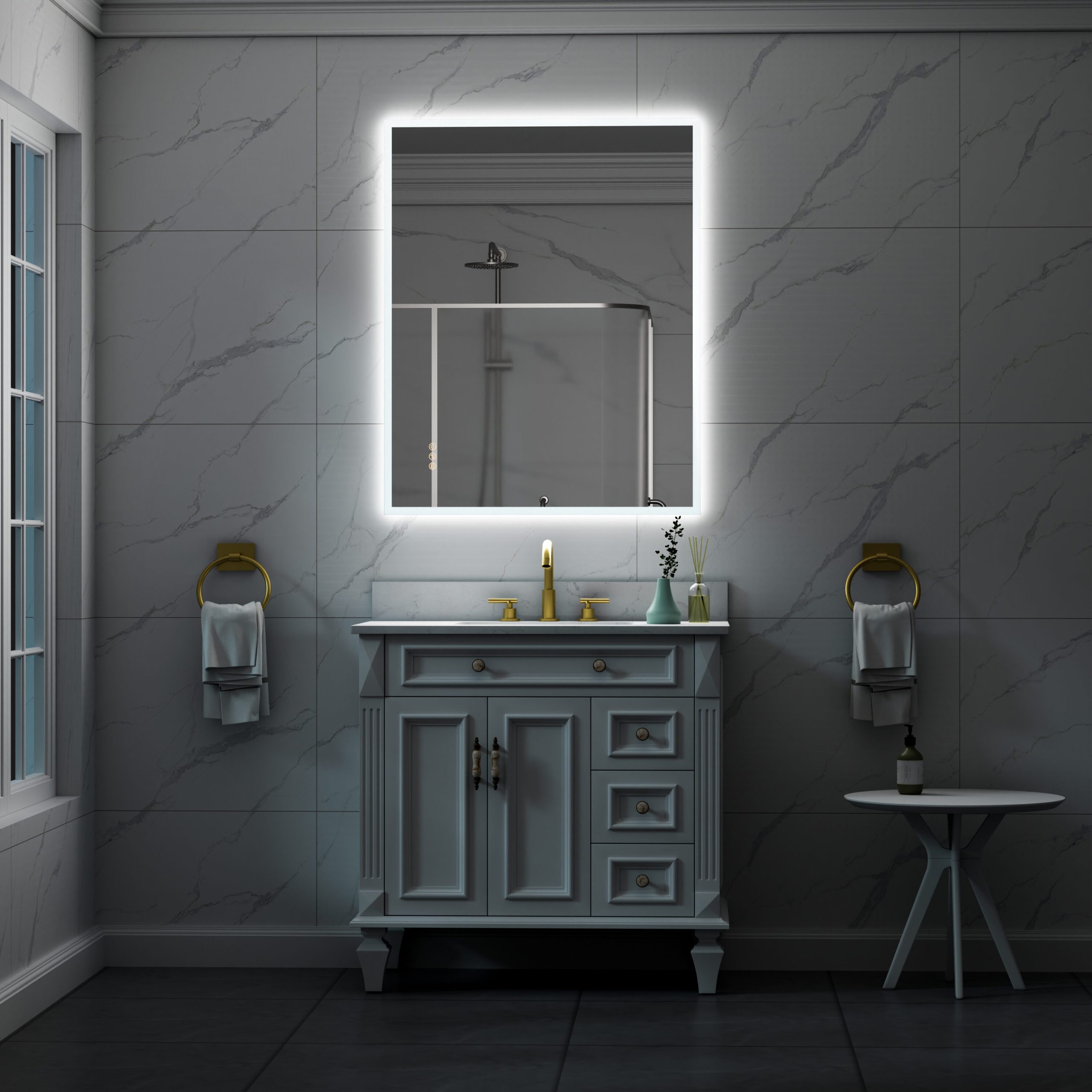 Forclover Acrylic-Illuminated LED 40-in x 32-in Polished Frameless Rectangle Dimmable LED Lighted Fog Free Bathroom Vanity Mirror ( White ) - Image 10