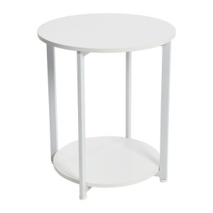 Household Essentials Jamestown Round Side End Table with Storage Shelf Scandinavian White and White Metal