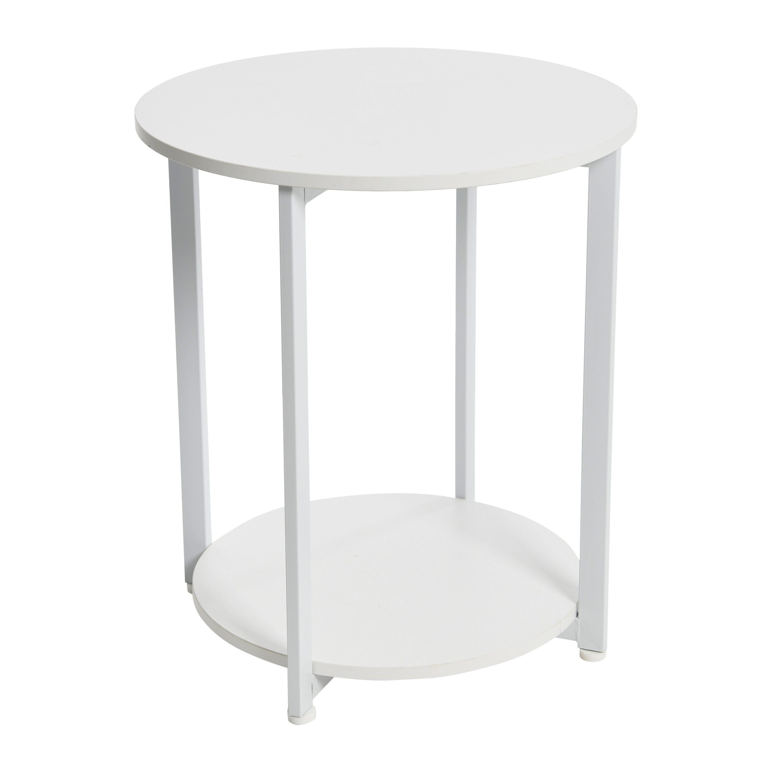 Household Essentials Jamestown Round Side End Table with Storage Shelf Scandinavian White and White Metal