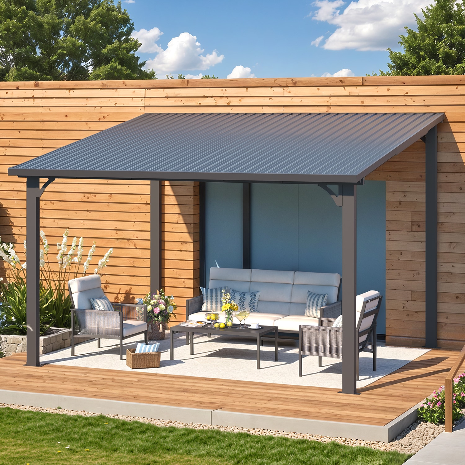 AECOJOY 12'x10' Pergola Hardtop Outdoor Gazebo