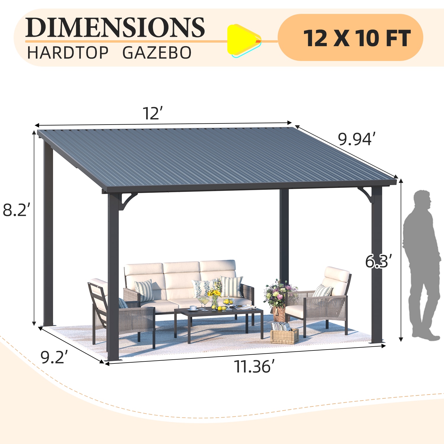 AECOJOY 12'x10' Pergola Hardtop Outdoor Gazebo - Image 2