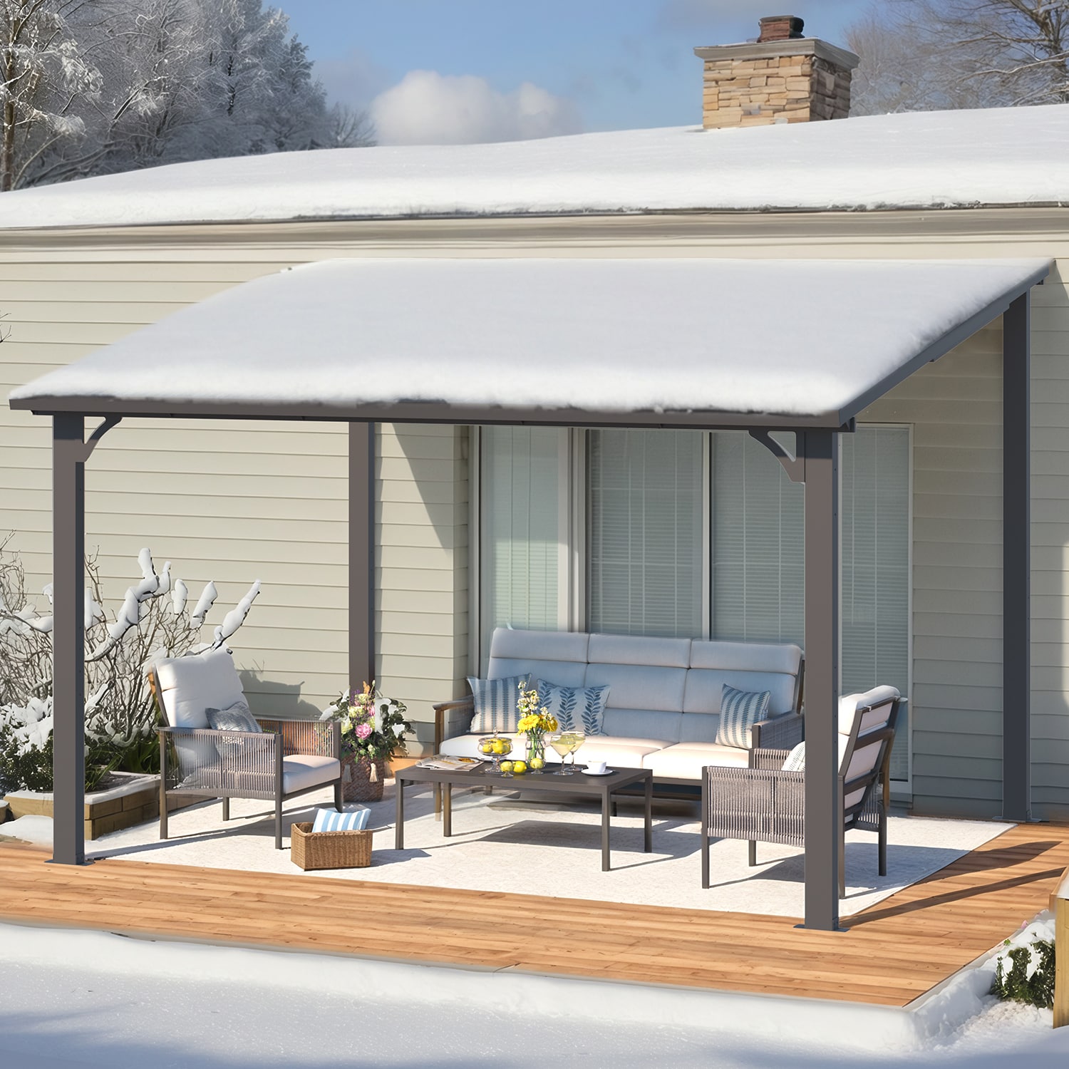 AECOJOY 12'x10' Pergola Hardtop Outdoor Gazebo - Image 3