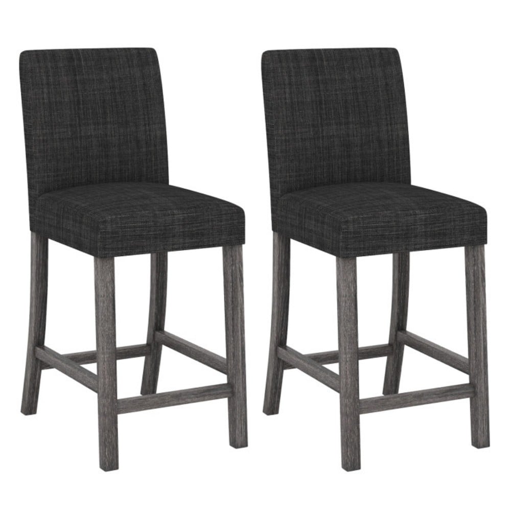 Fenbeli Set of 2 Upholstered Counter Height Bar Stools with Linen Fabric Solid Wood Frame and Footrest for Kitchen Island