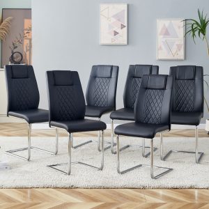 LOVMOR Modern Dining Chairs with Faux Leather Padded Seat Dining Living Room Chairs Upholstered Chair with Metal Legs Design for Kitchen Living Bedroom Dining Room Side Chairs Set of 6