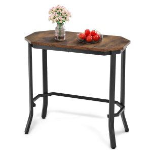 Slickblue Rustic 25.5W x 24.5H Brown Engineered Wood Octagonal Narrow End Table with Stable Steel Frame for Sofa Side or Bedside - Assembly Required