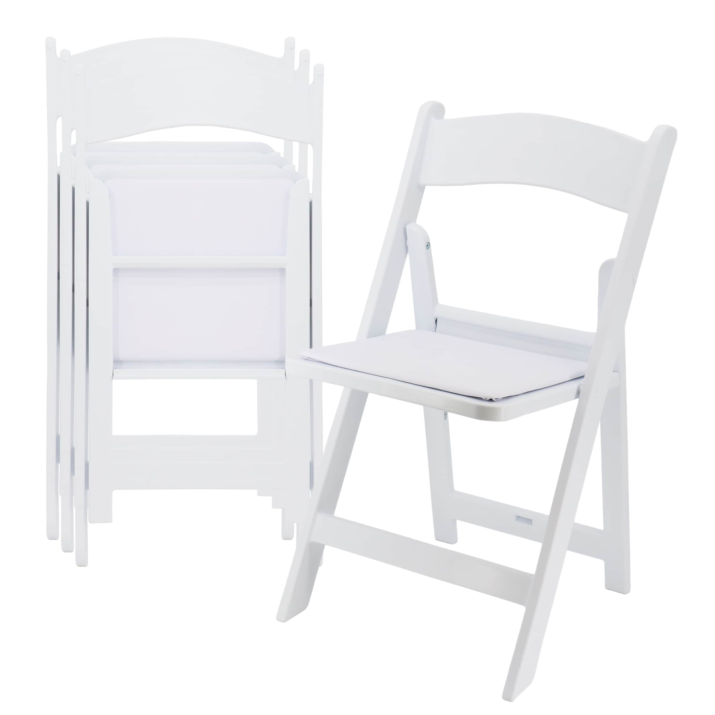 Elama 4 Piece Plastic Folding Resin Chair in White with Removable Seat Pad