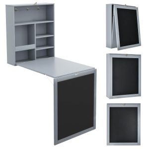 Fenbeli 44-lb Capacity Fold Down Wall Mounted Folding Desk with Storage Compartments and Blackboard Panel for Home Office and Small Spaces