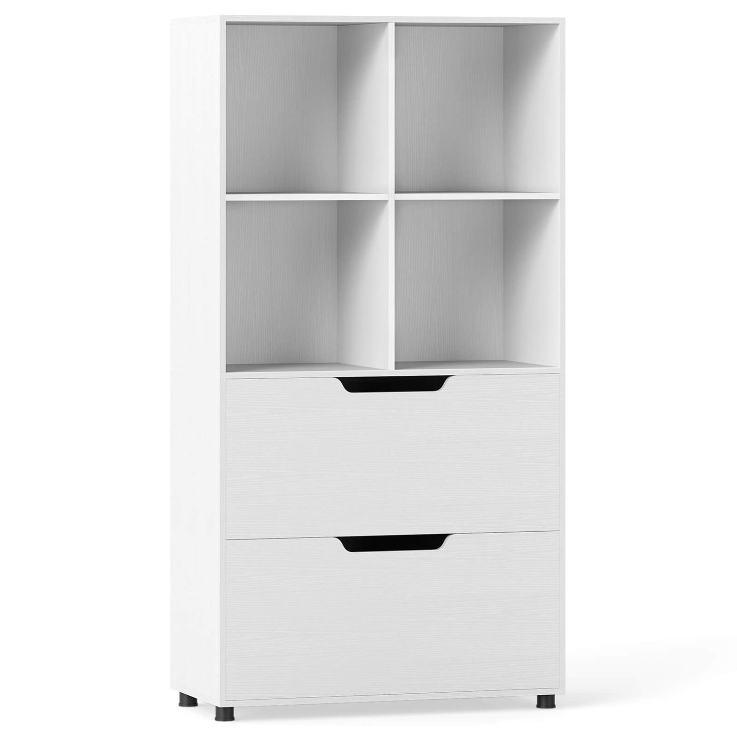 Costway Bookcase with 2 Drawers 4-Tier Open Bookshelf with 4 Storage Cubes for Home Office - Image 10
