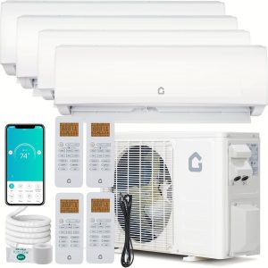 Garvee Mini Split AC 35K 4 Zone Heating System Air Conditioner 9K 9K 9K 18K 4 Zone Ductless Wall Mounted Air Conditioner with Pre Charged Condenser 19 SEER2 208 230V Not Include Copper Tube Line Set