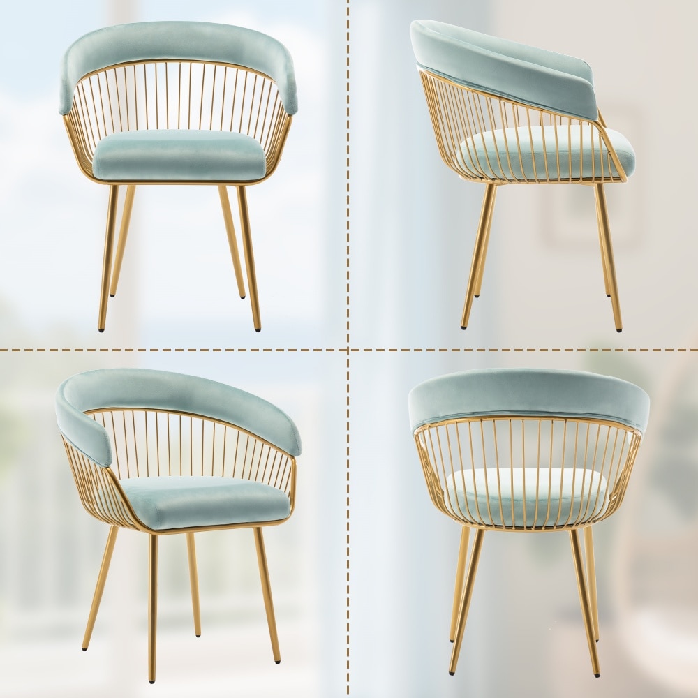 DYHOME Mid Century Modern Upholstered Dining Chair Set of 4 with Metal Legs and Hollow Back for Makeup Living Room Light Blue - Image 2