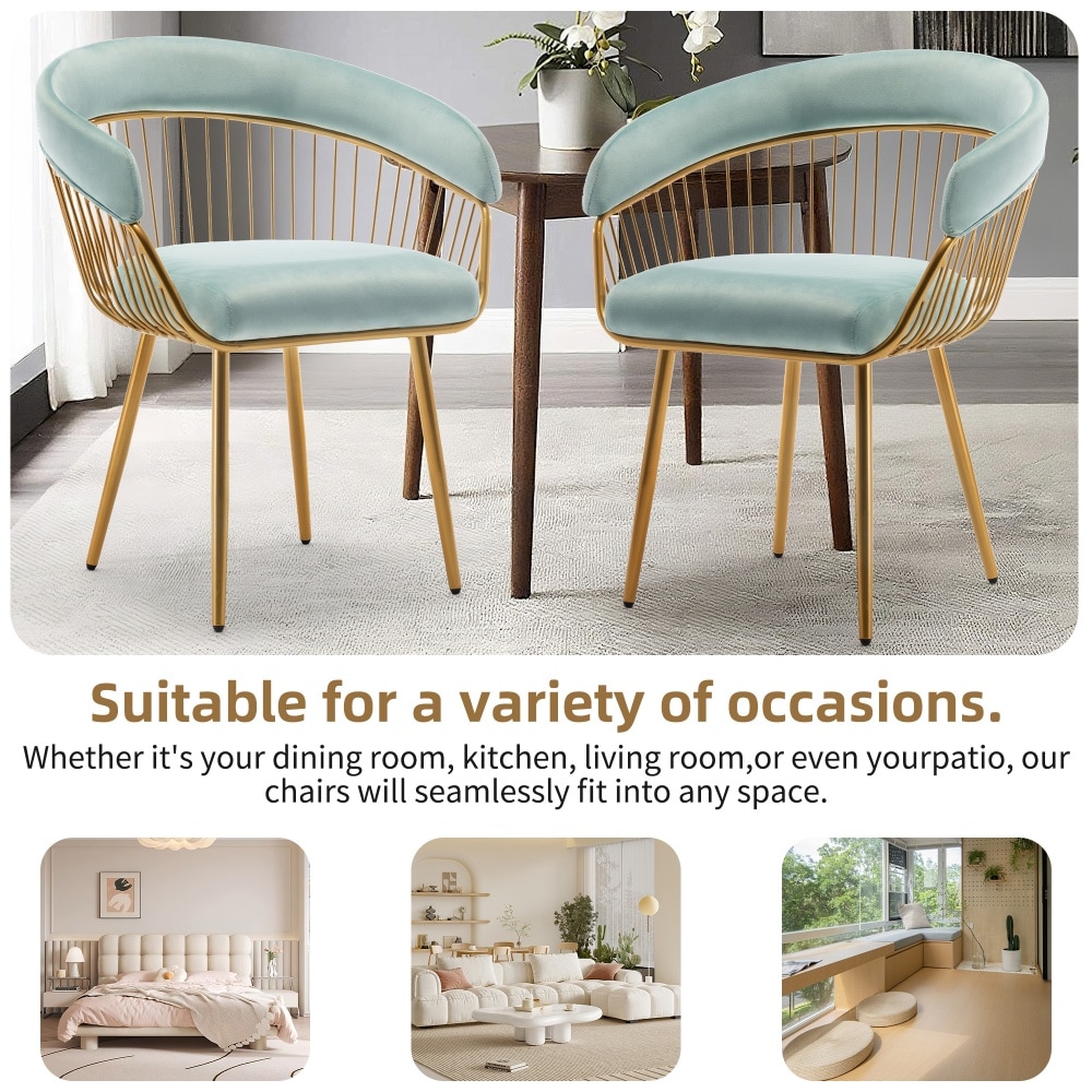DYHOME Mid Century Modern Upholstered Dining Chair Set of 4 with Metal Legs and Hollow Back for Makeup Living Room Light Blue - Image 4