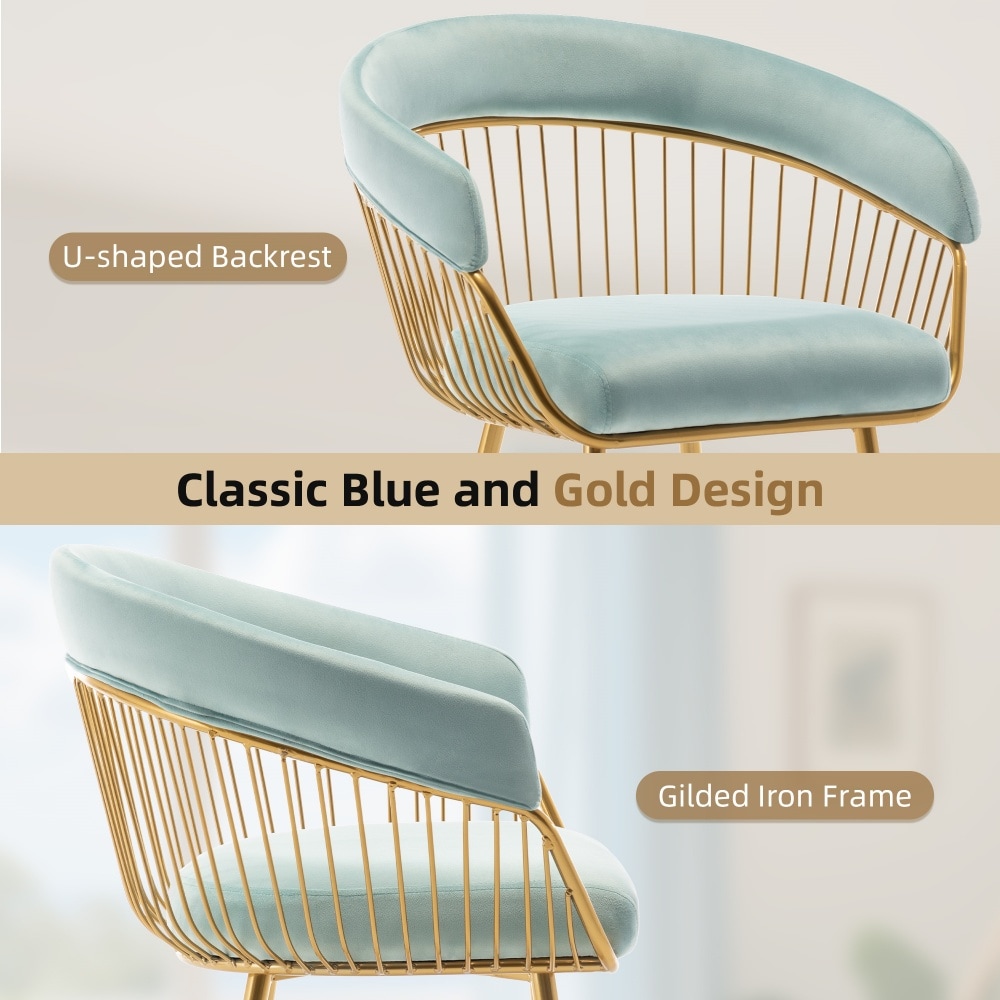 DYHOME Mid Century Modern Upholstered Dining Chair Set of 4 with Metal Legs and Hollow Back for Makeup Living Room Light Blue - Image 5