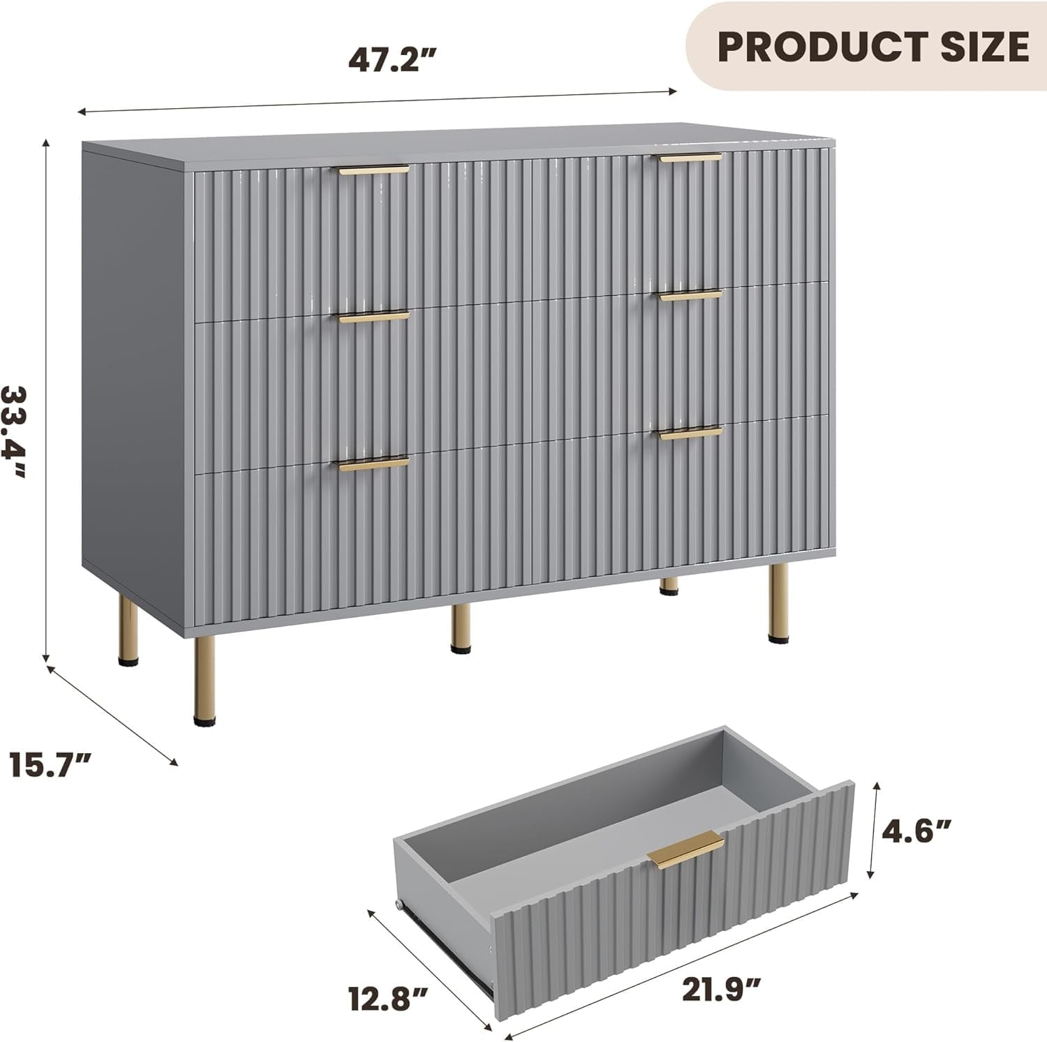 Garvee Chest of Drawers 3-Drawer Storage Cabinet Gray Compact and Modern Organizer Durable Ideal for Bedroom Living Room - Image 2