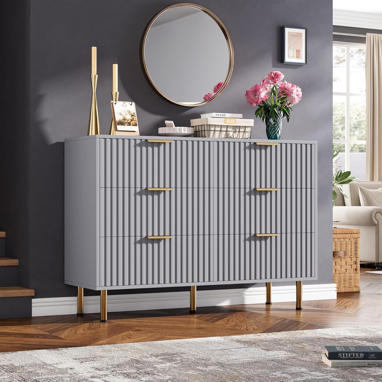 Garvee Chest of Drawers 3-Drawer Storage Cabinet Gray Compact and Modern Organizer Durable Ideal for Bedroom Living Room