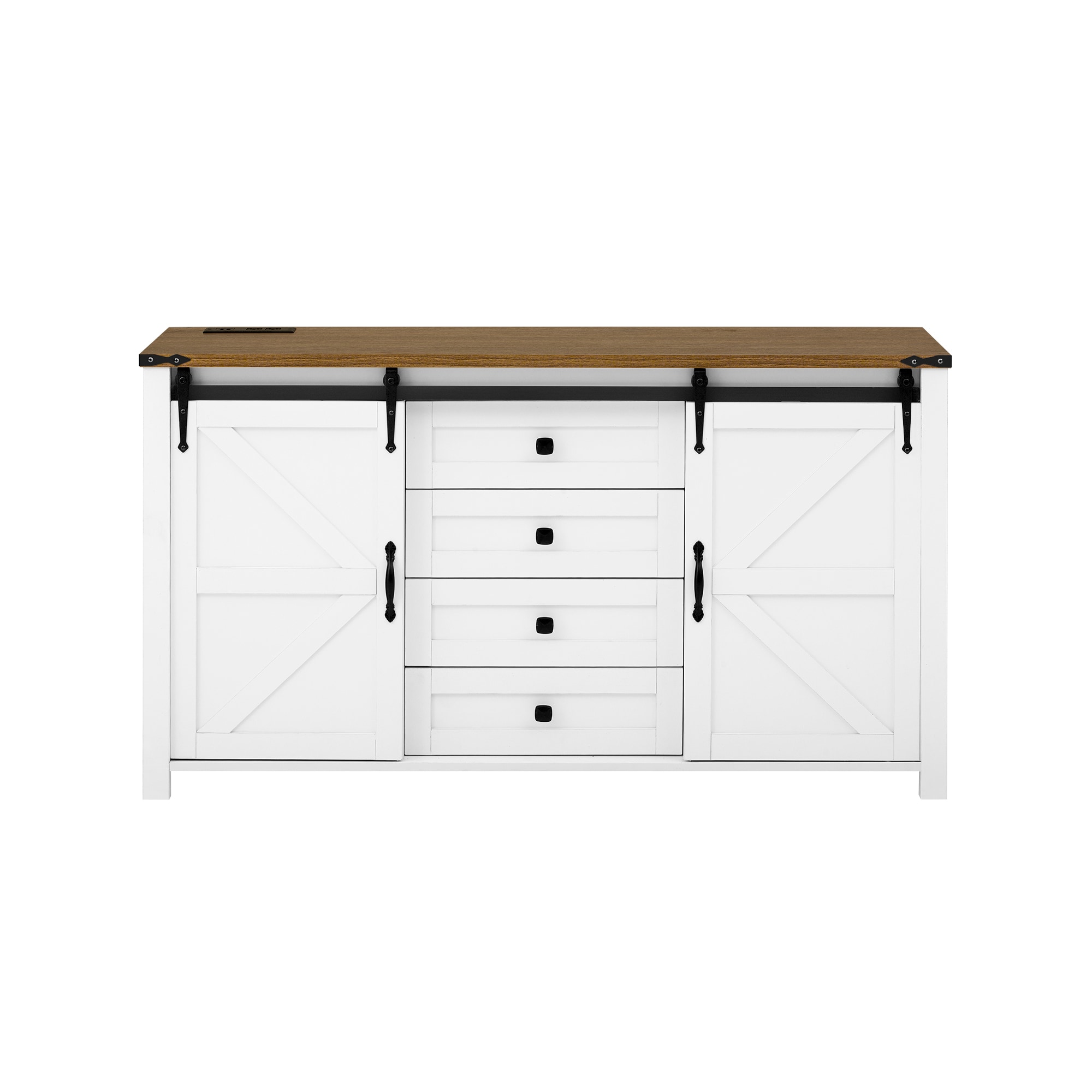 ModernLuxe Assembly Required 55.1Inch Sideboard with StorageFarmhouse Storage Cabinet with Sliding Barn Doors and 4 Drawers Wood Buffet Table with Power Outlet - Image 8