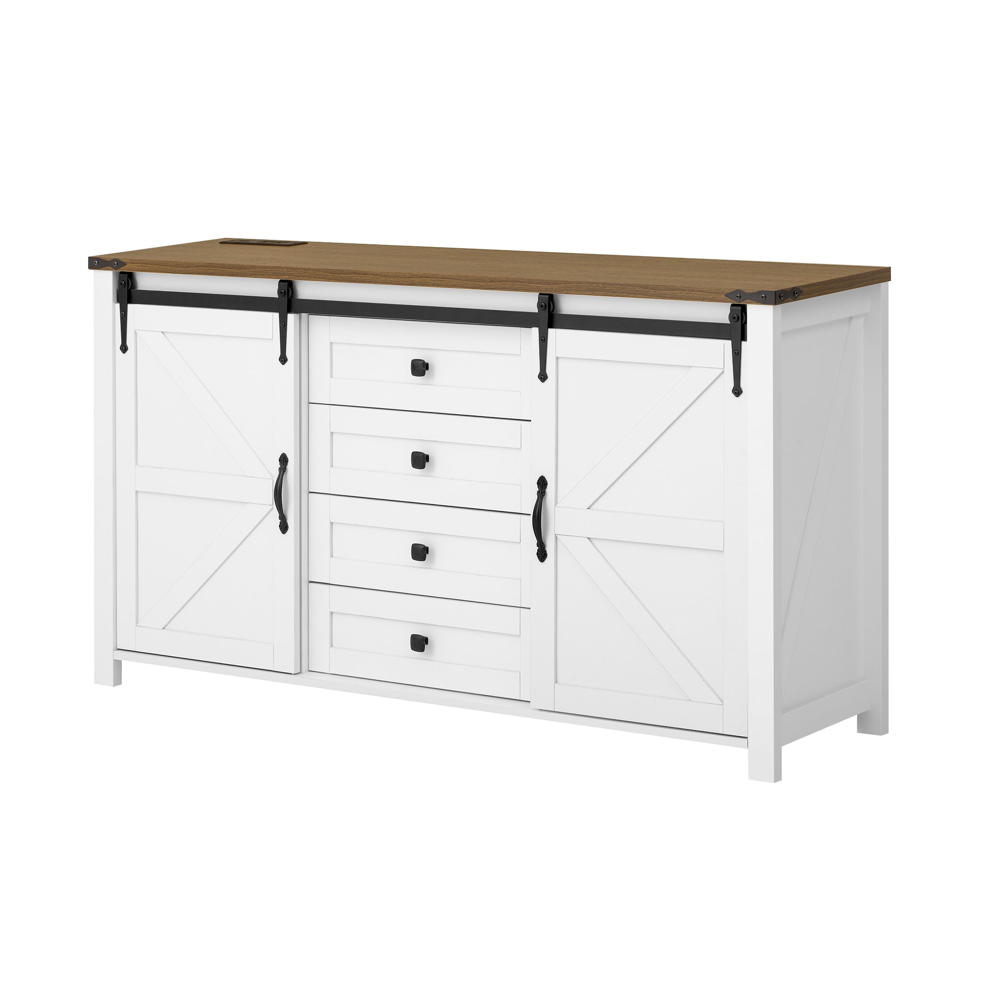 ModernLuxe Assembly Required 55.1Inch Sideboard with StorageFarmhouse Storage Cabinet with Sliding Barn Doors and 4 Drawers Wood Buffet Table with Power Outlet - Image 10