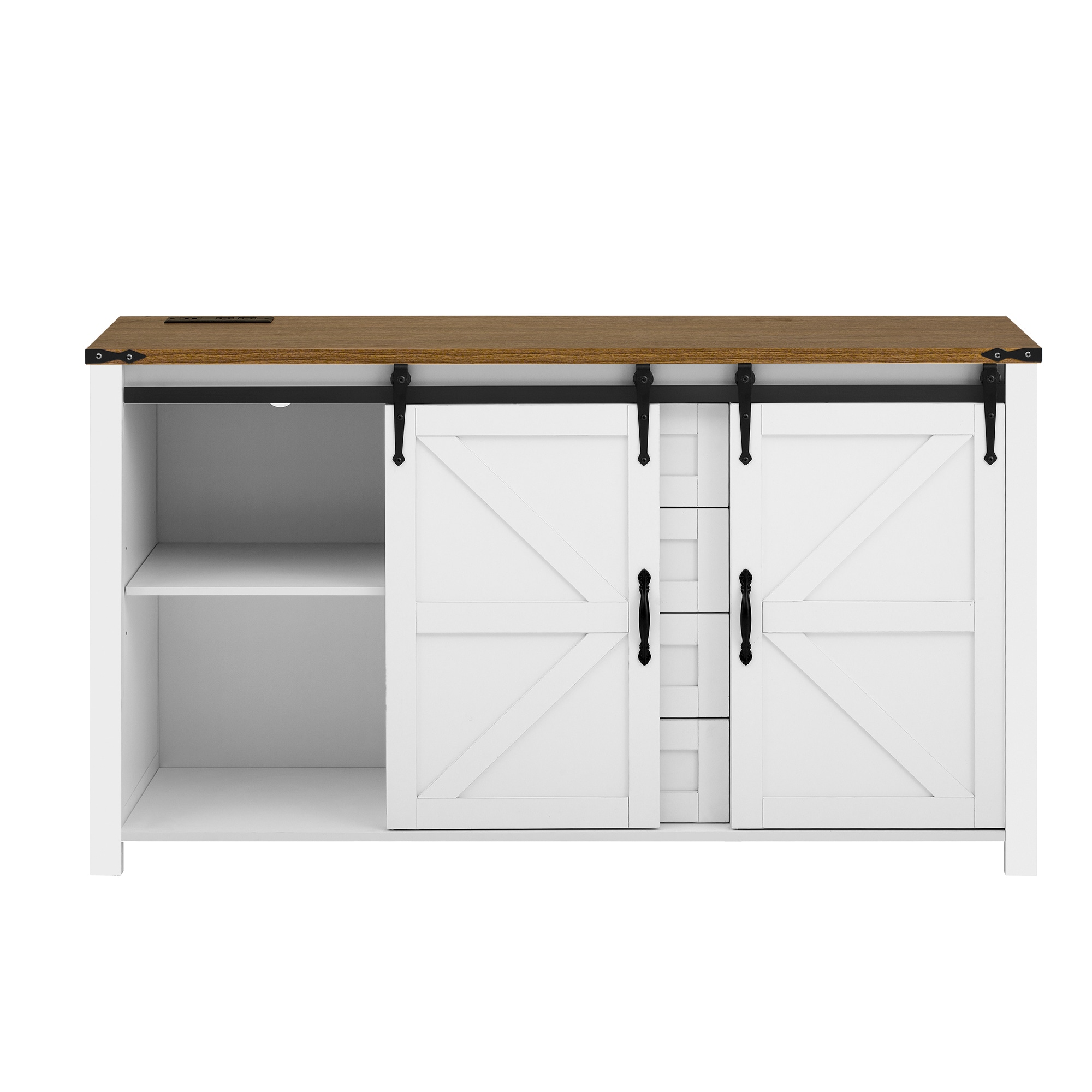ModernLuxe Assembly Required 55.1Inch Sideboard with StorageFarmhouse Storage Cabinet with Sliding Barn Doors and 4 Drawers Wood Buffet Table with Power Outlet - Image 9