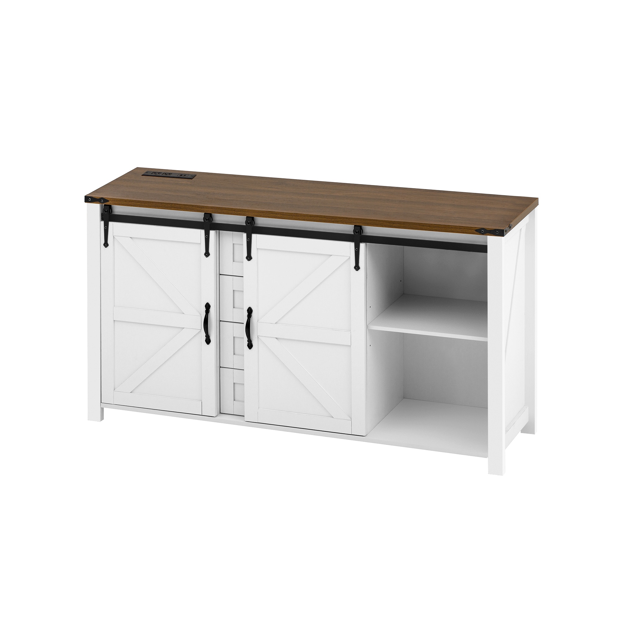 ModernLuxe Assembly Required 55.1Inch Sideboard with StorageFarmhouse Storage Cabinet with Sliding Barn Doors and 4 Drawers Wood Buffet Table with Power Outlet - Image 12