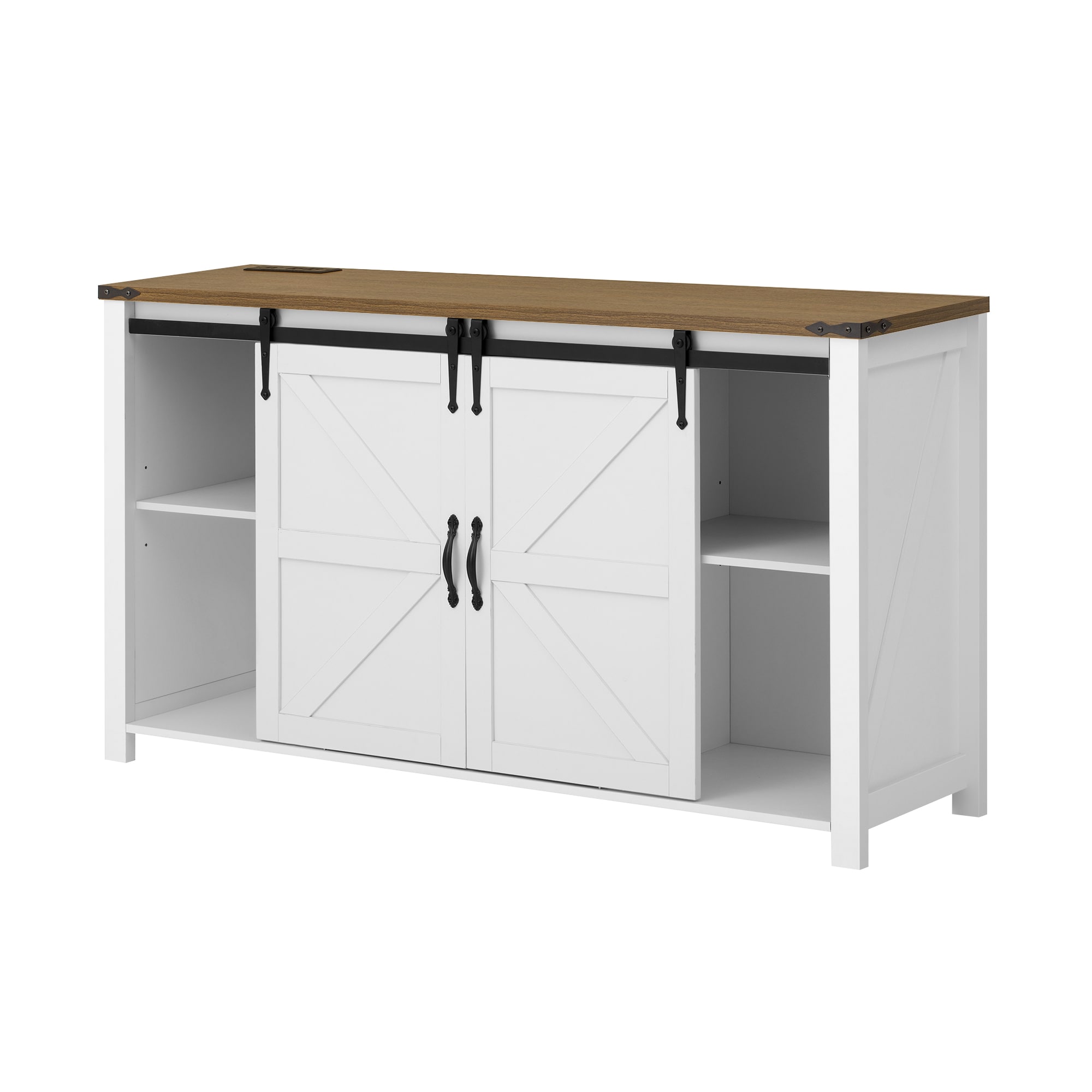 ModernLuxe Assembly Required 55.1Inch Sideboard with StorageFarmhouse Storage Cabinet with Sliding Barn Doors and 4 Drawers Wood Buffet Table with Power Outlet - Image 11