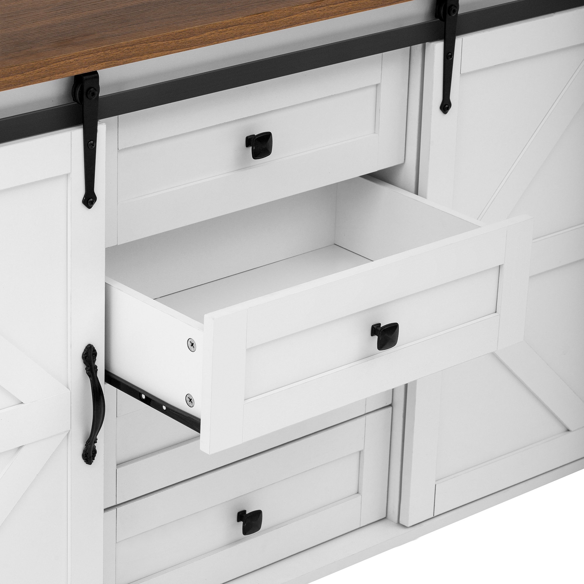 ModernLuxe Assembly Required 55.1Inch Sideboard with StorageFarmhouse Storage Cabinet with Sliding Barn Doors and 4 Drawers Wood Buffet Table with Power Outlet - Image 17