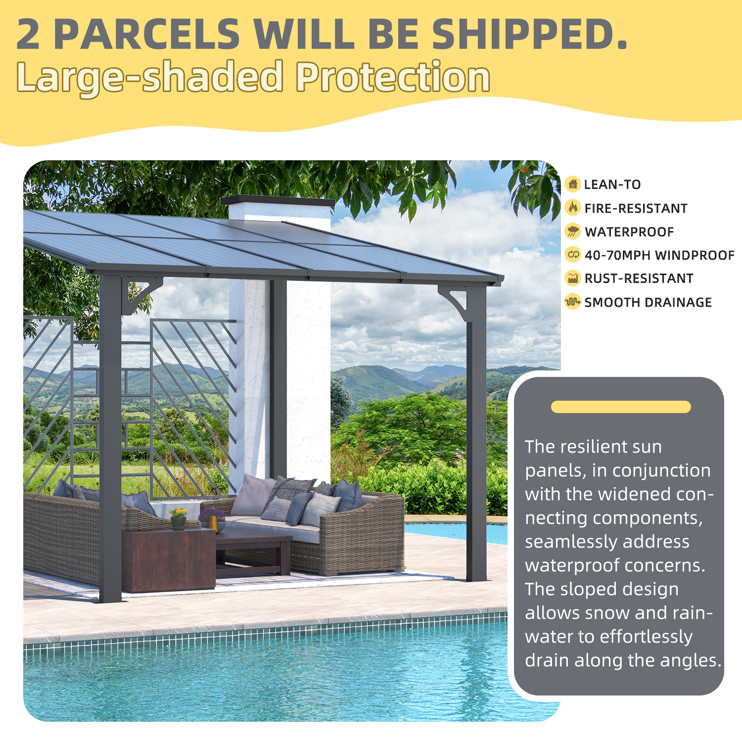 AECOJOY Outdoor Wall Mounted Lean To Gazebo for Patio Deck Porch Backyard - Image 5