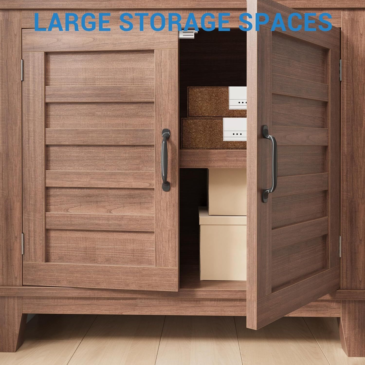Garvee 71in Farmhouse Tall Bookcase 5 Tier Bookshelf with Doors And Adjustable Shelf Wooden Display Cabinet Narrow Storage Cabinet Accent Furniture Living Room Office Library - Image 4