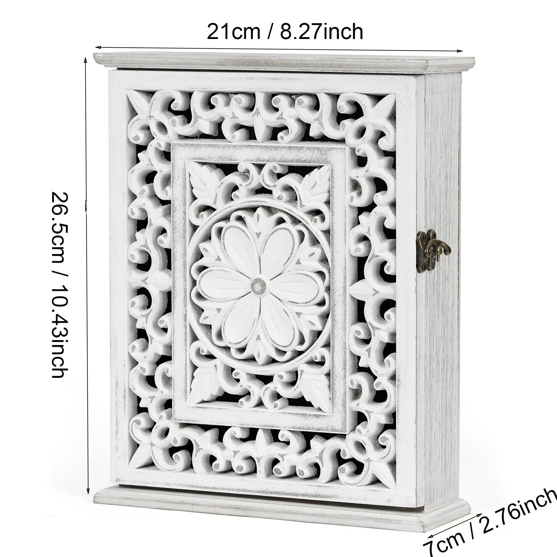 Etokfoks Wooden Key Holder for Wall 1 Piece Rustic White Key Cabinet with 6 Double Metal Hooks Decorative Key Rack for Entryway Hallway - Image 3