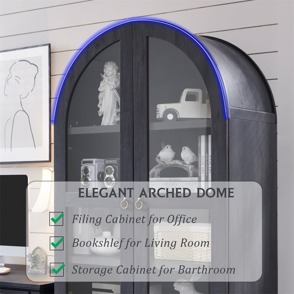 DecorUHome Arched Pantry Cabinet with Glass Door and 2 Drawers Adjustable Modern Farmhouse Kitchen Storage Cabinet for Living Room and Kitchen - Image 5