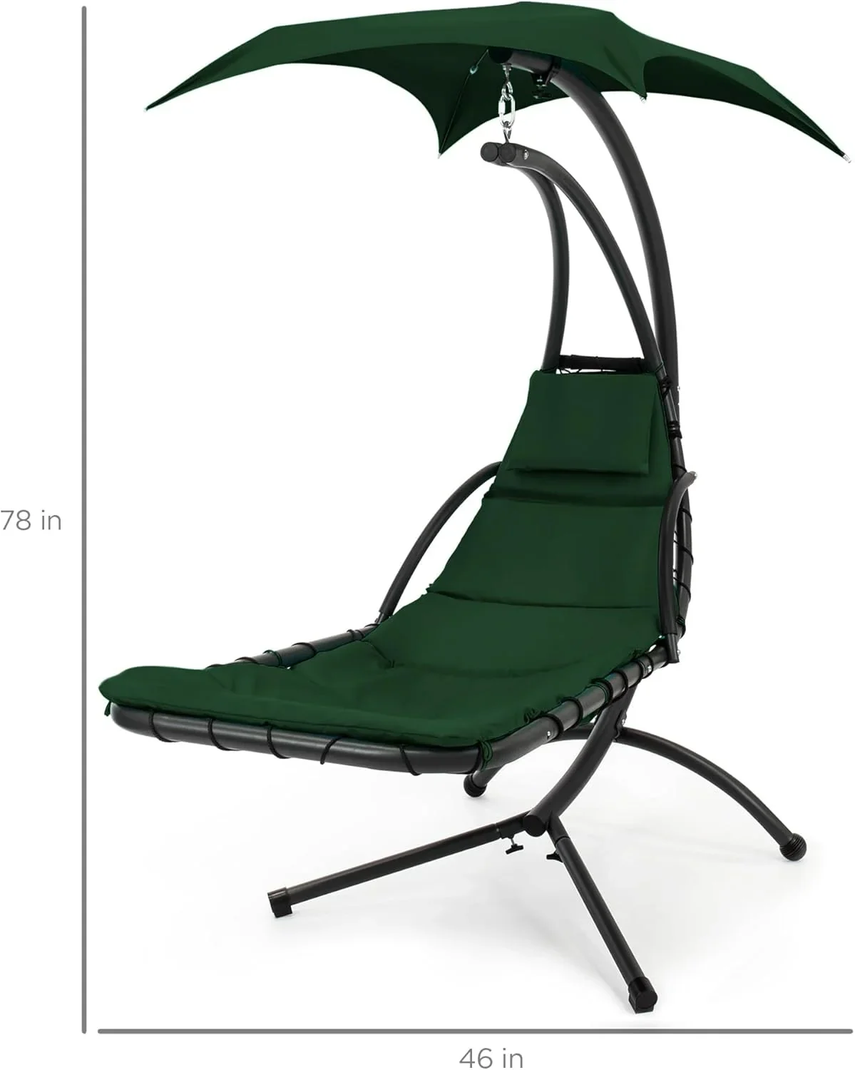 Best Choice Products Outdoor Hanging Curved Steel Chaise Lounge Chair Swing w/Built-in Pillow and Removable Canopy - Charcoal Gray - Image 83