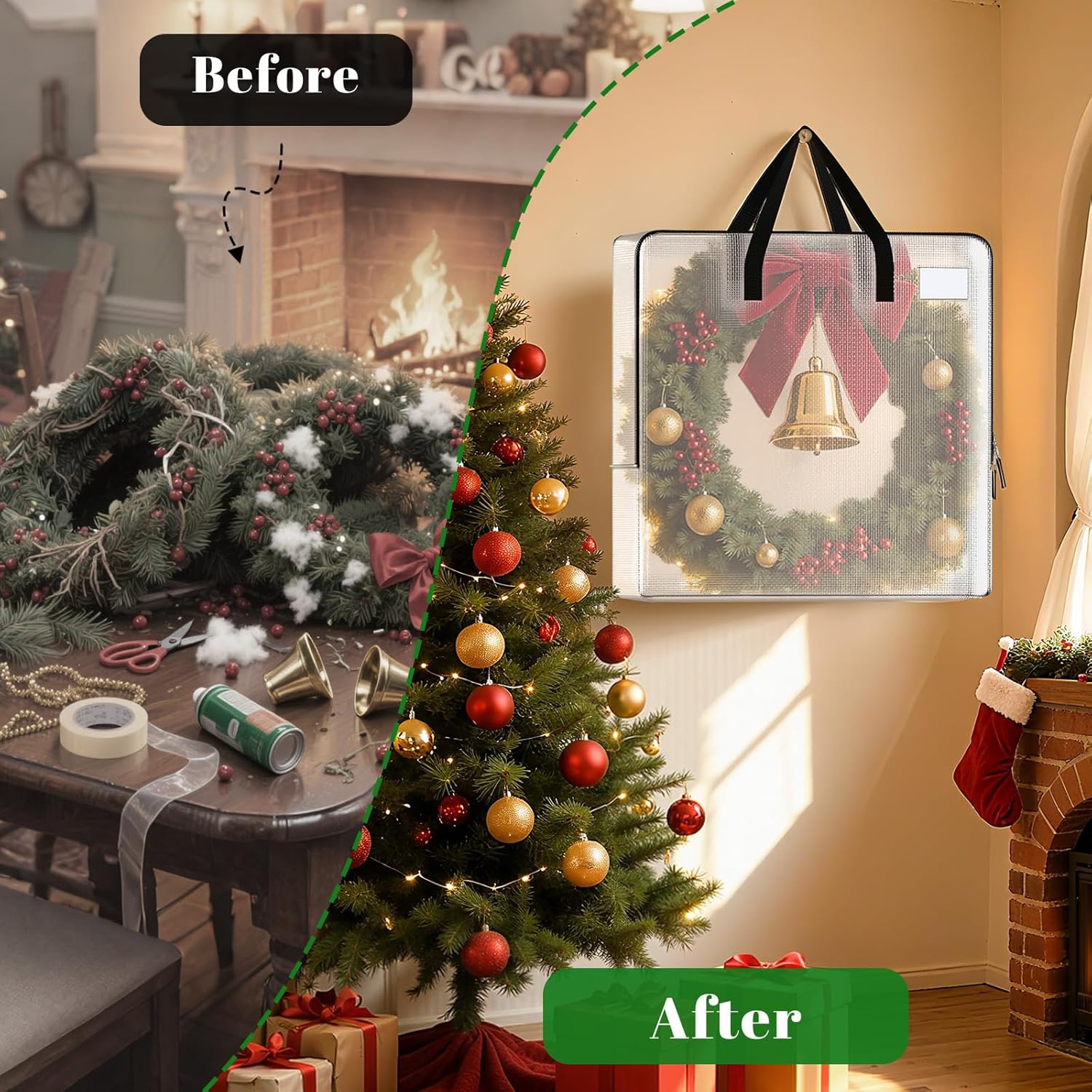Misopily 5 Pack 93L Clear Christmas Wreath Storage Bags for 24 to 30 Inch Artificial Garland Holiday Organizer with Reinforced Zippers Foldable - Image 5