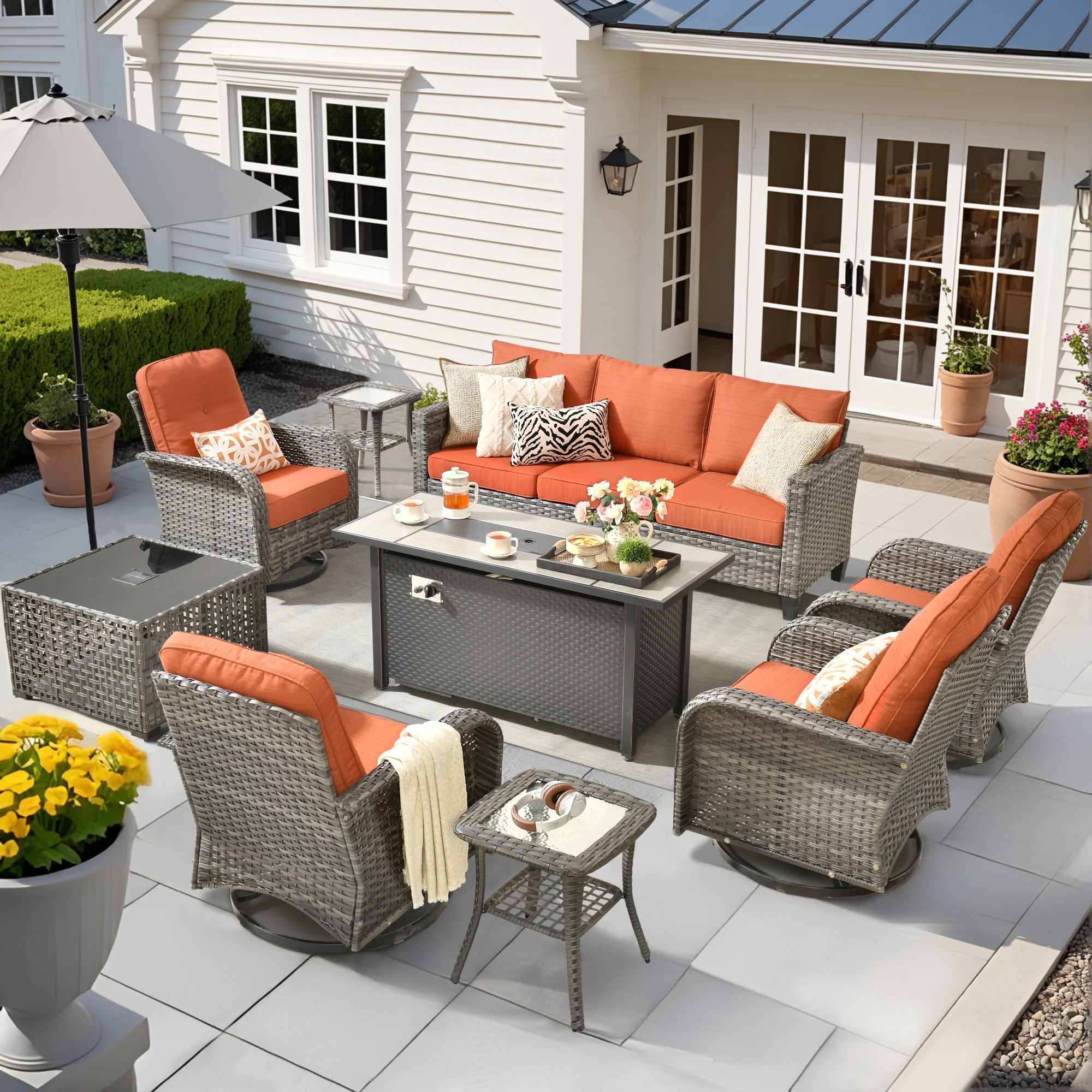 ALTRIGUS ALGRSGNC 9 -Piece Wicker Orange Patio Conversation Set - Image 2