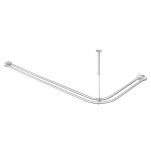 Utopia Alley  Rustproof Aluminum Double L Shaped Shower Curtain Rod 72in L x 31.7in W  with 24 Shower Hooks included and Ceiling Support Wall Mounted Chrome
