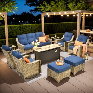 ALTRIGUS AL0PAD 10 -Piece Wicker Navy Patio Conversation Set