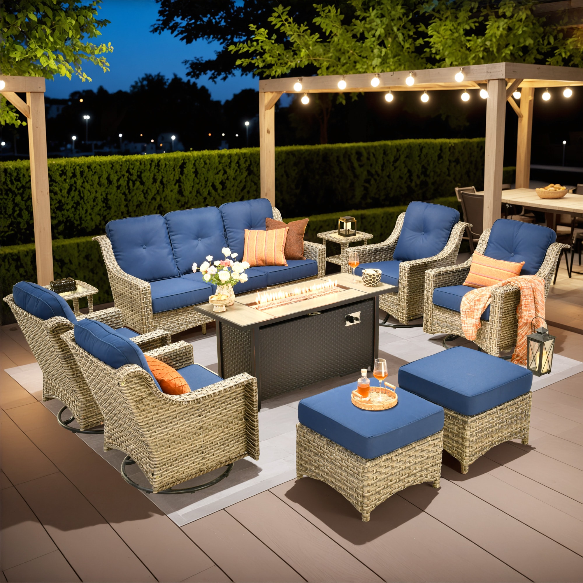 ALTRIGUS AL0PAD 10 -Piece Wicker Navy Patio Conversation Set