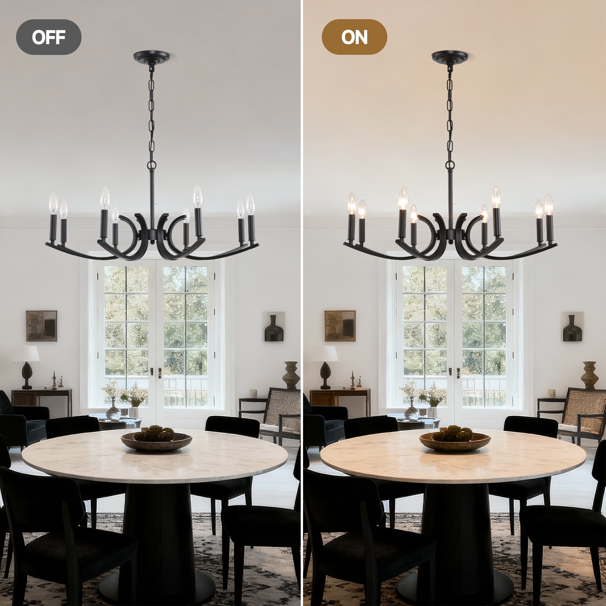 GoldHydroin Chandelier 8 -Light Matte Black Plug in Metal Chandelier - Image 8