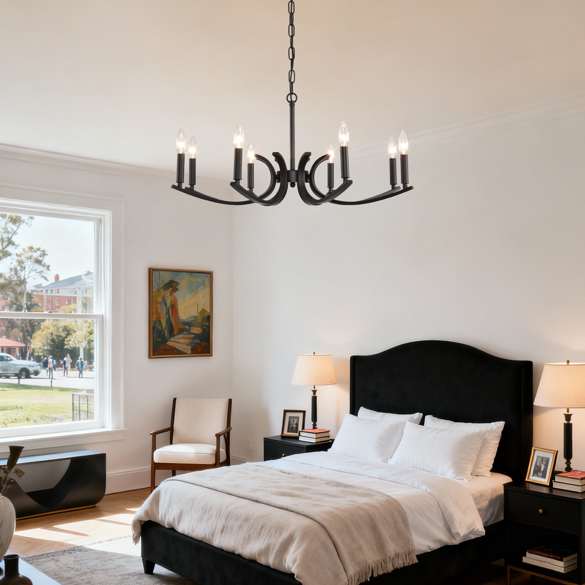 GoldHydroin Chandelier 8 -Light Matte Black Plug in Metal Chandelier - Image 6