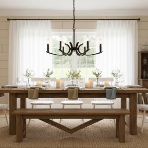 GoldHydroin Chandelier 8 -Light Matte Black Plug in Metal Chandelier