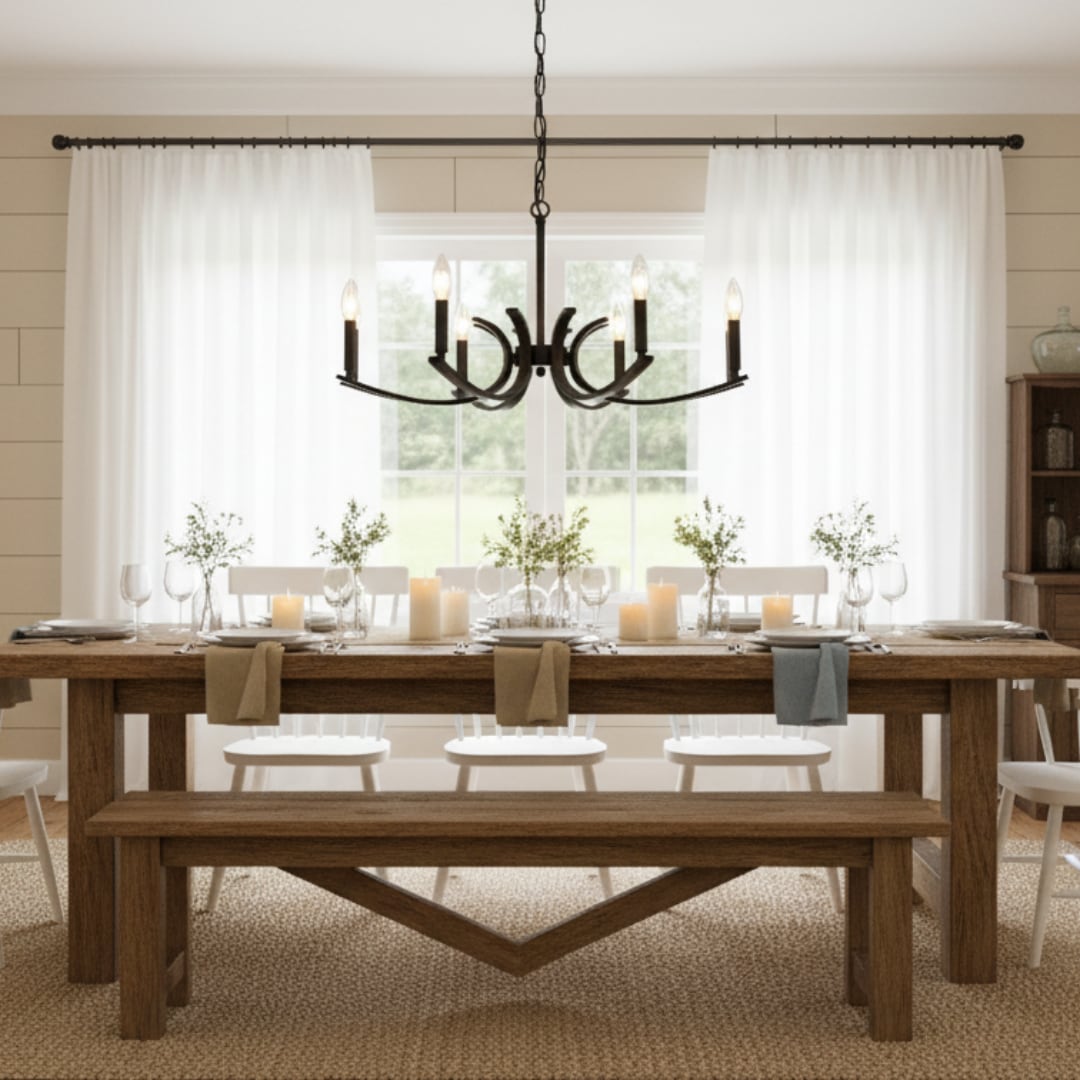 GoldHydroin Chandelier 8 -Light Matte Black Plug in Metal Chandelier