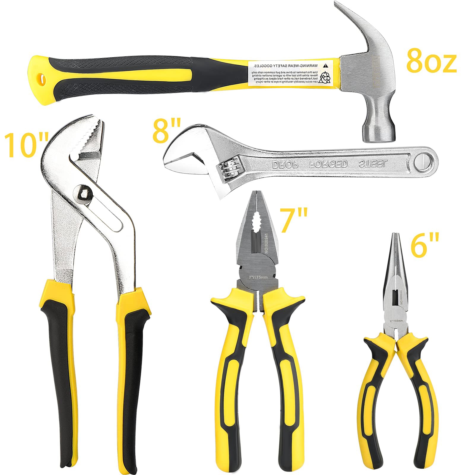 Afoxsos 19 Piece Household Tool Kit Set with Pliers Screwdrivers Hammer Adjustable Wrench Hex Key Set and Storage Canvas Bag for Home Projects - Image 3