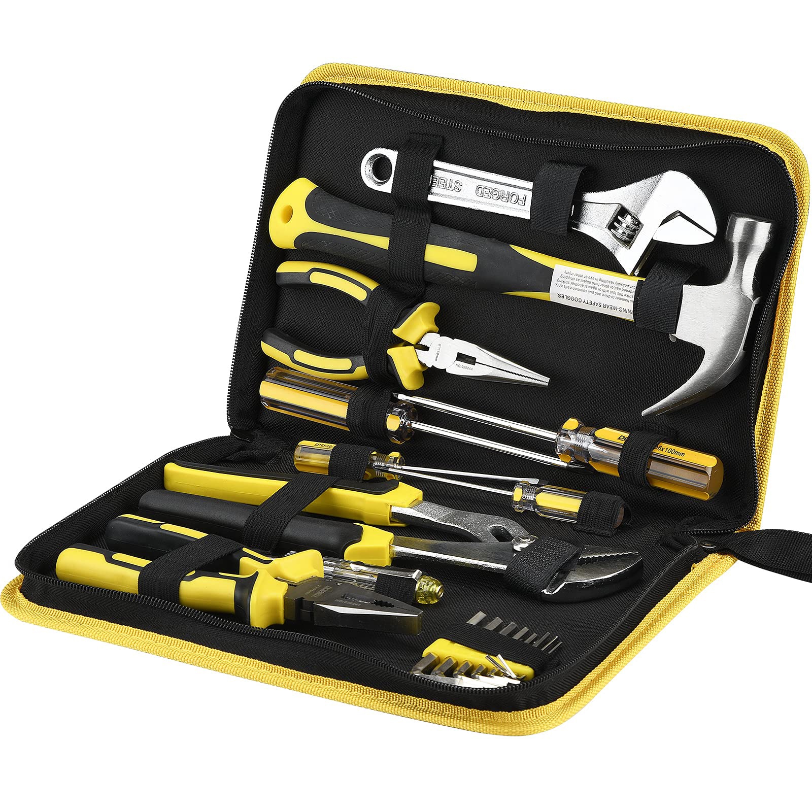 Afoxsos 19 Piece Household Tool Kit Set with Pliers Screwdrivers Hammer Adjustable Wrench Hex Key Set and Storage Canvas Bag for Home Projects - Image 7