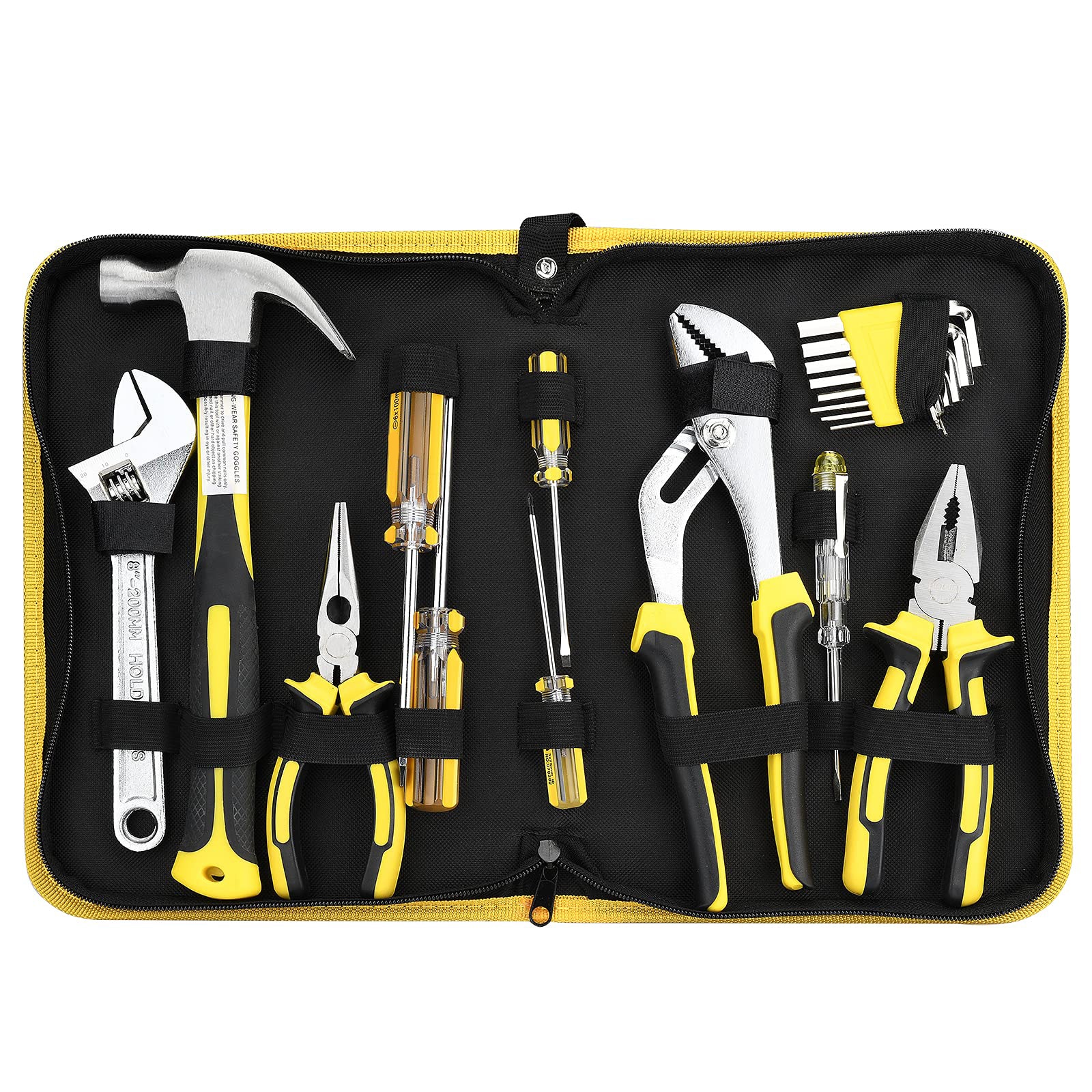 Afoxsos 19 Piece Household Tool Kit Set with Pliers Screwdrivers Hammer Adjustable Wrench Hex Key Set and Storage Canvas Bag for Home Projects - Image 6
