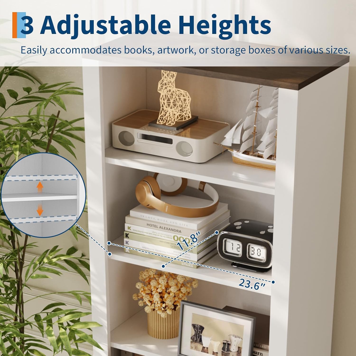 Garvee 72in Tall Bookshelf with 2 File Drawers Wooden Farmhouse Bookcase Storage Cabinet 2 Adjustable Shelves Home Office Living Room White - Image 8